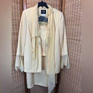 Milano Yellow(Easter)Embellished Jacket Skirt Suit Set Size 16 Beaded Formal MOB